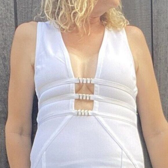White Bandage Dress with Plunging Neckline Bodycon Chic, Sleek NWT Small - Picture 3 of 3